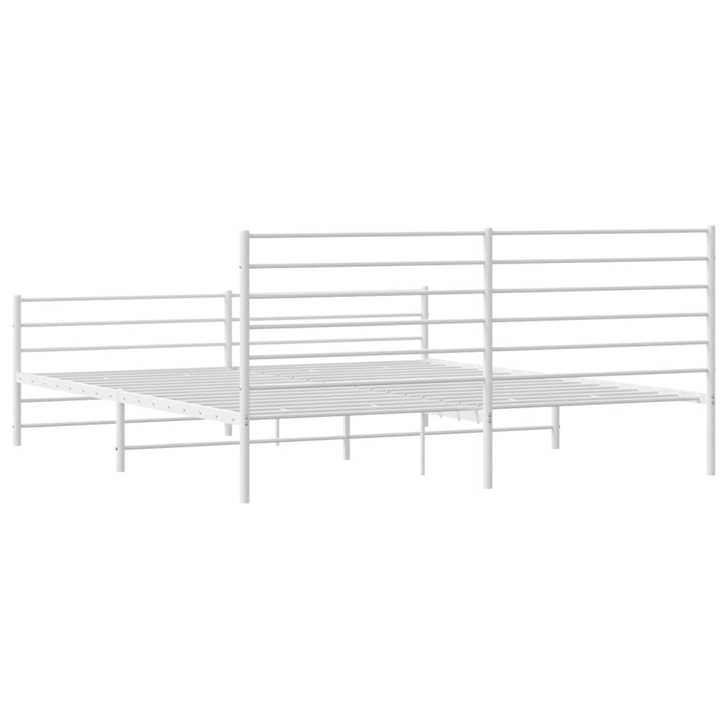 Bed frame with head and footboard metal white 200x200 cm