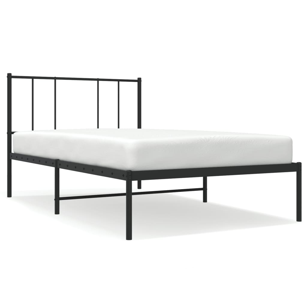Bed frame with headboard metal black 75x190 cm