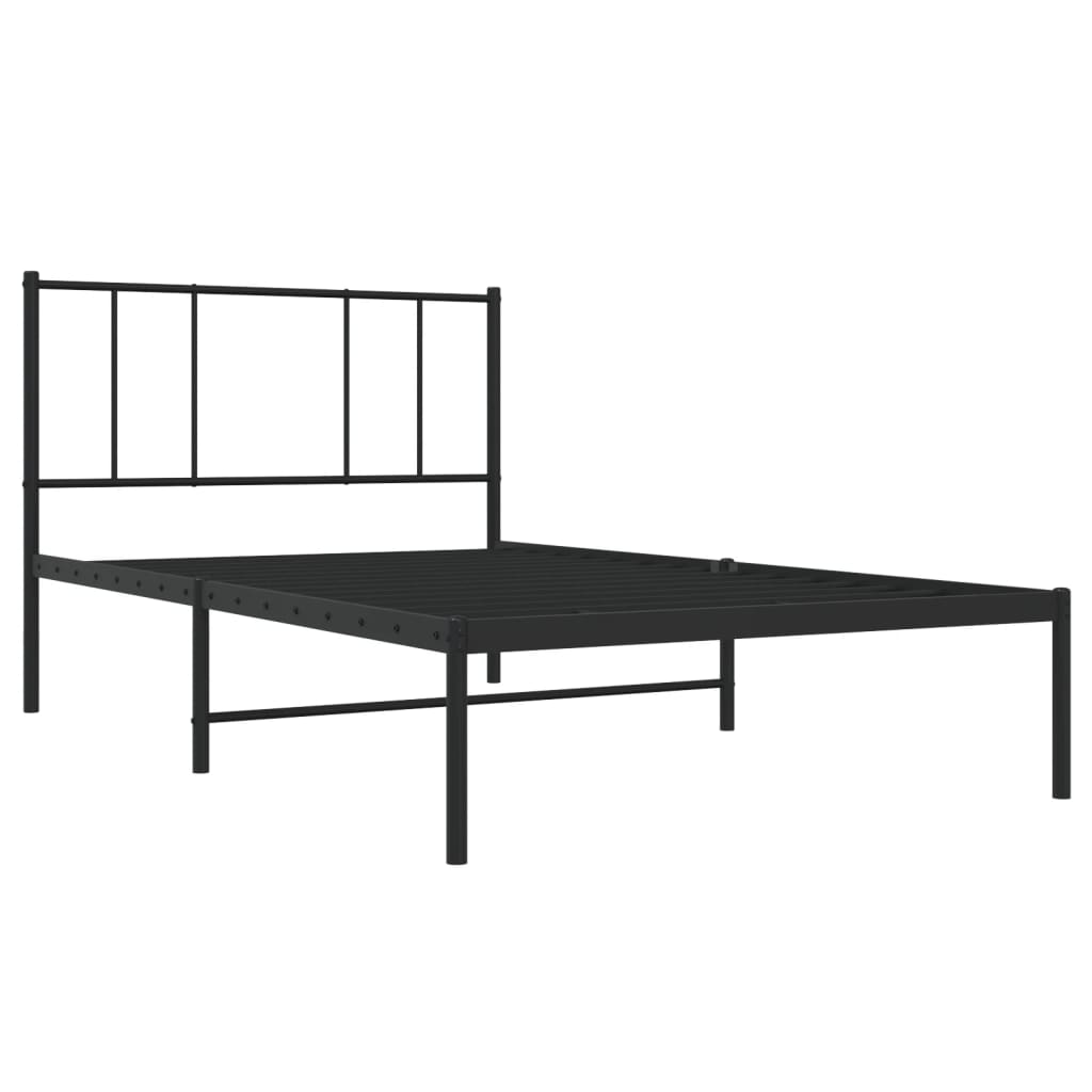 Bed frame with headboard metal black 75x190 cm