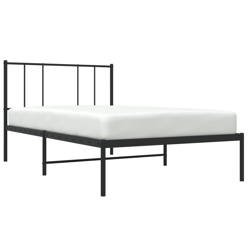 Bed frame with headboard metal black 75x190 cm