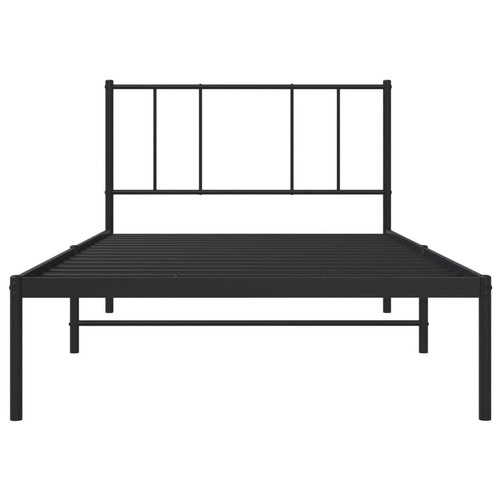 Bed frame with headboard metal black 75x190 cm
