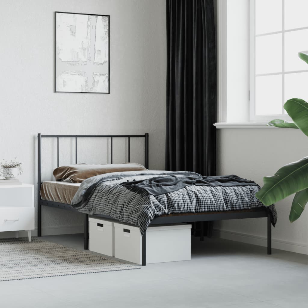 Bed frame with headboard metal black 90x190 cm
