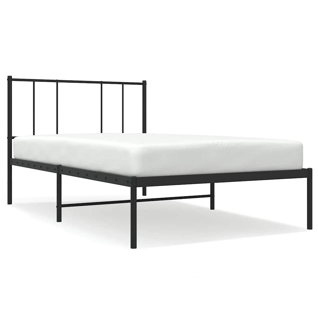 Bed frame with headboard metal black 100x190 cm