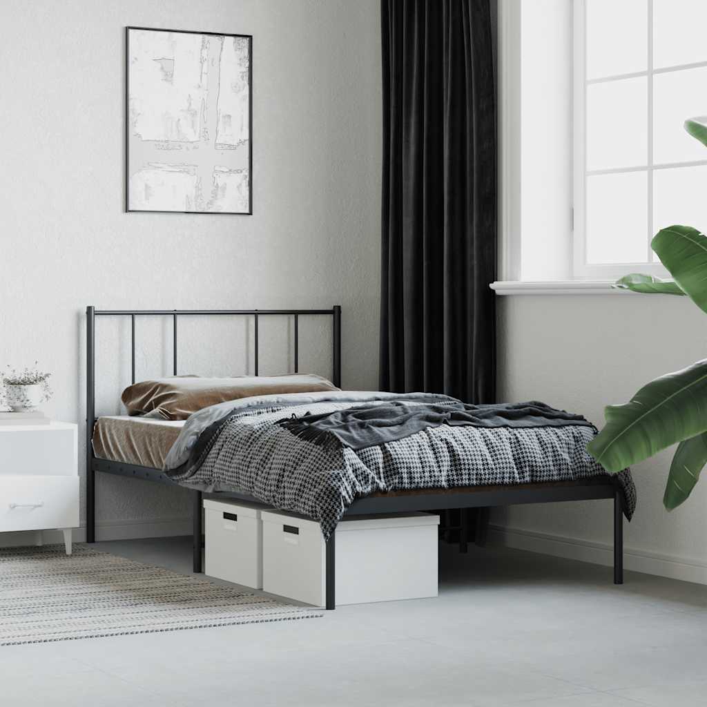 Bed frame with headboard metal black 100x190 cm