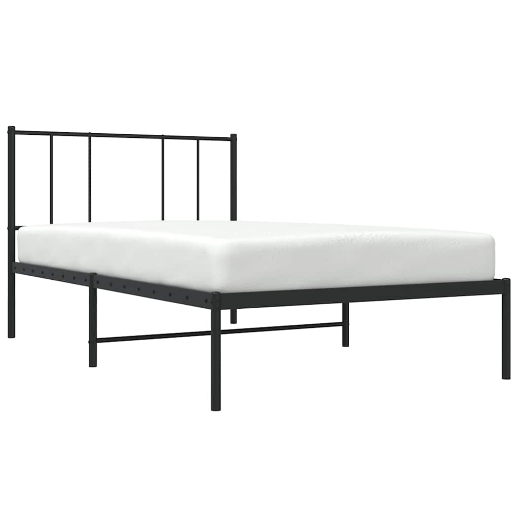 Bed frame with headboard metal black 100x190 cm