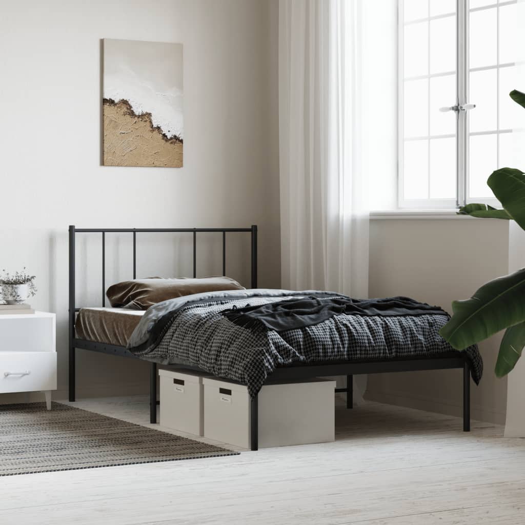 Bed frame with headboard metal black 100x190 cm