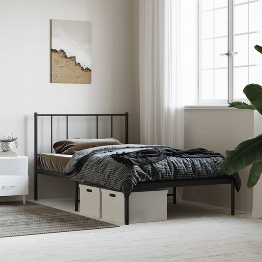 Bed frame with headboard metal black 100x190 cm