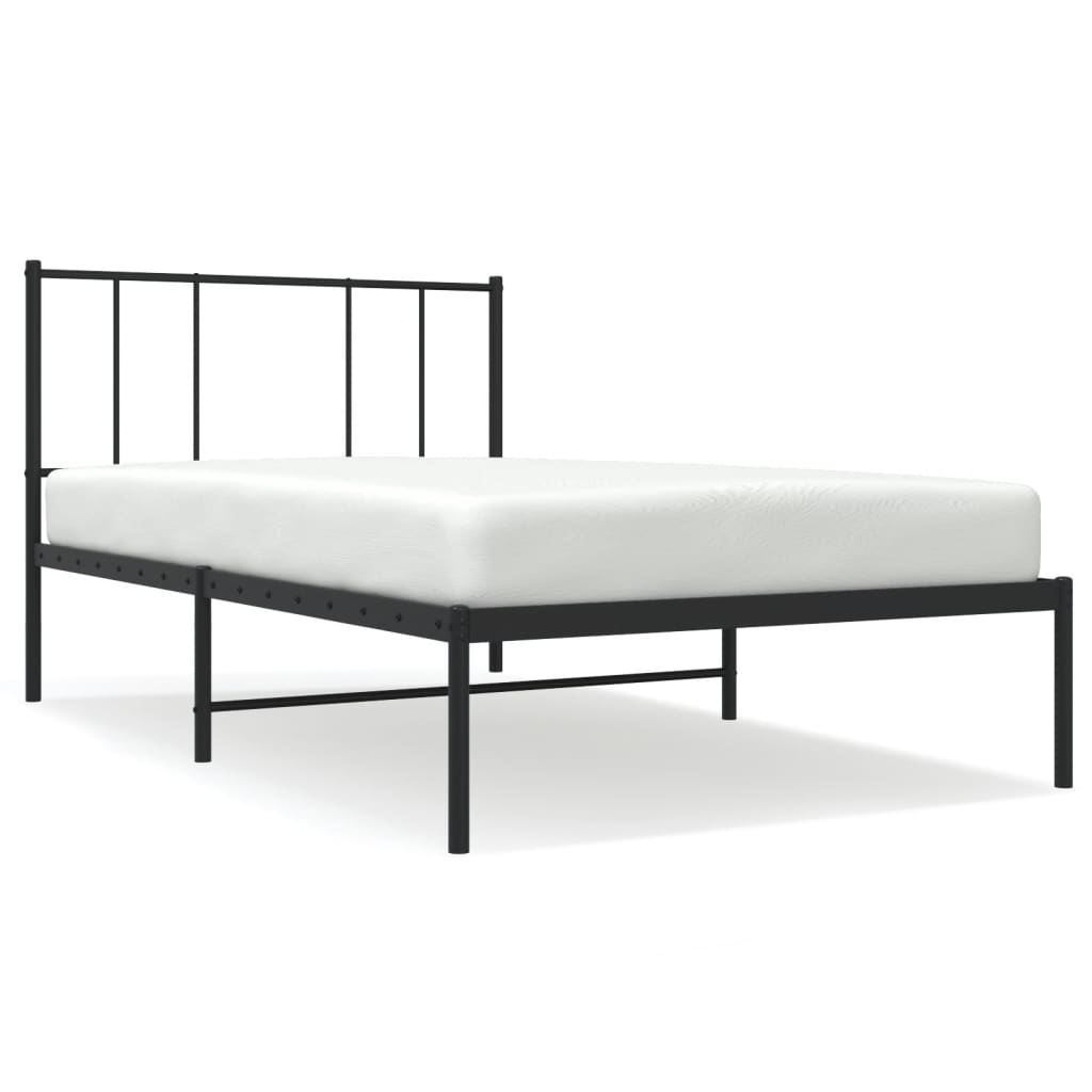 Bed frame with headboard metal black 107x203 cm
