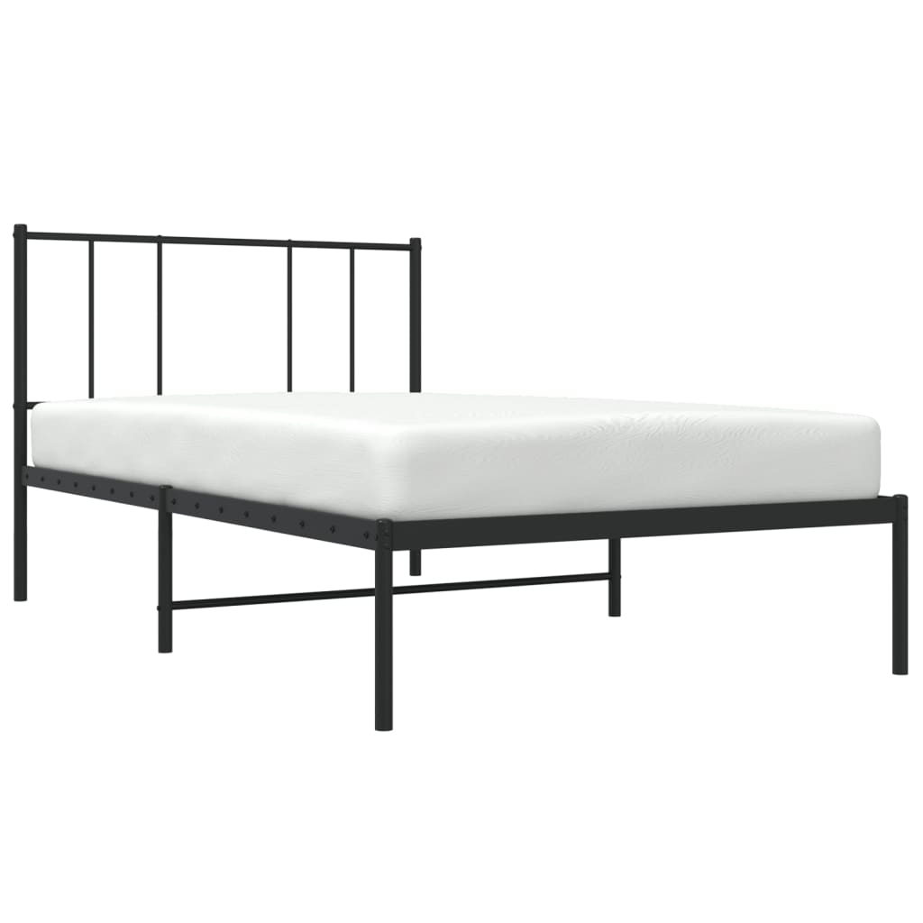Bed frame with headboard metal black 107x203 cm