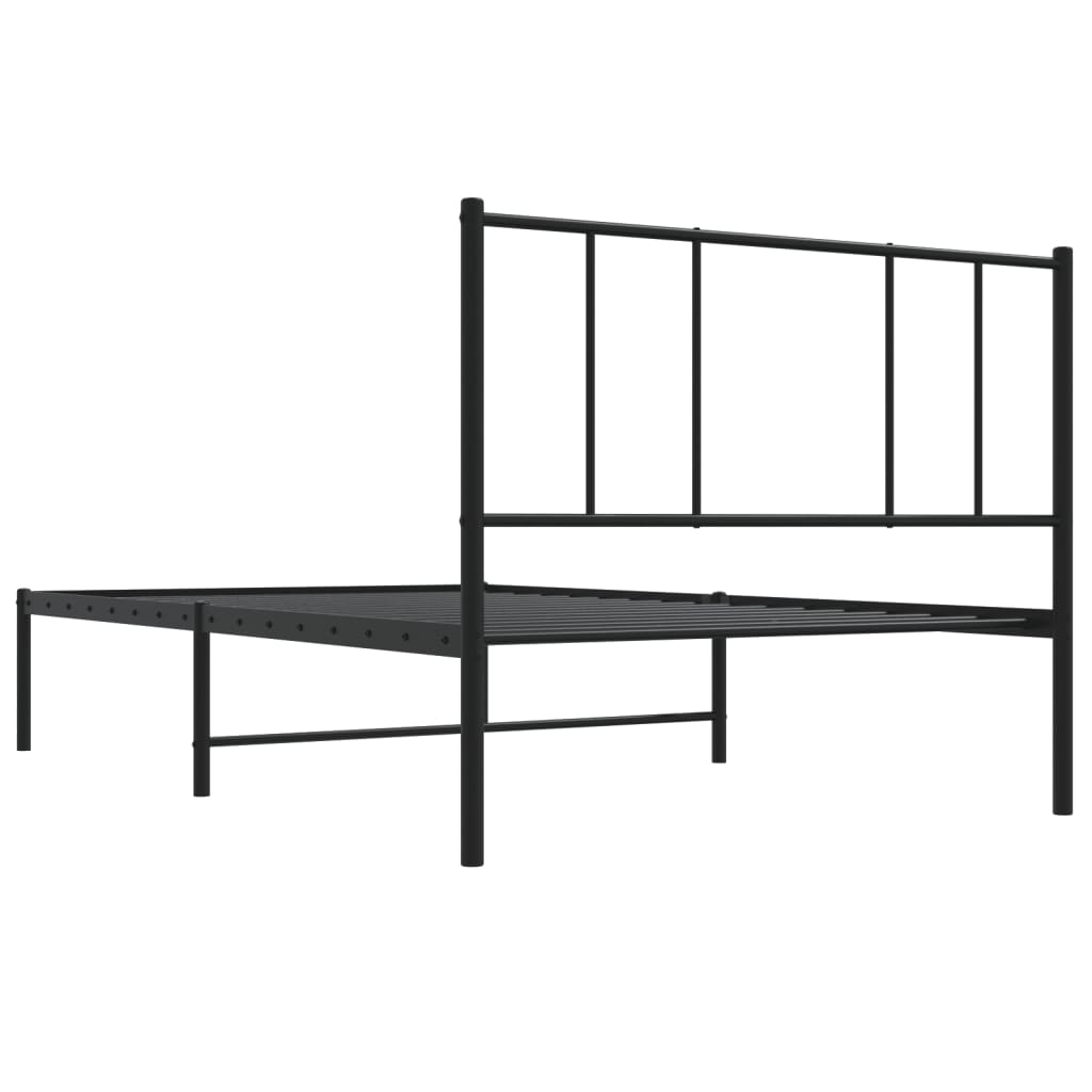 Bed frame with headboard metal black 107x203 cm