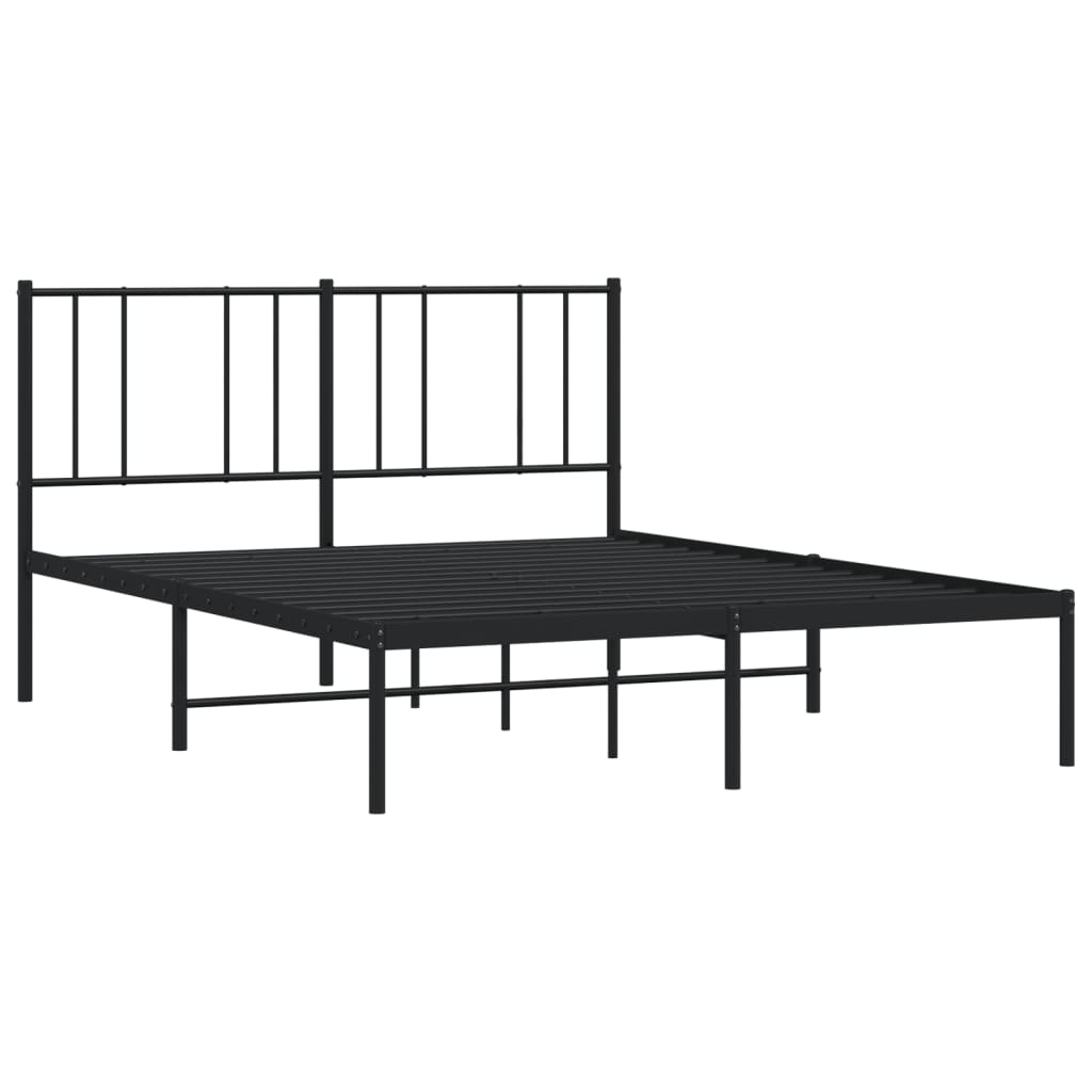 Bed frame with headboard metal black 135x190 cm