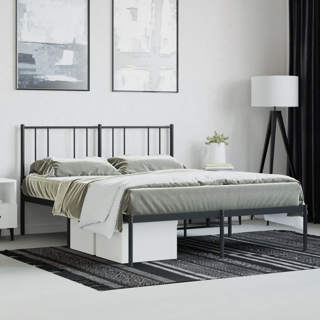 Bed frame with headboard metal black 135x190 cm
