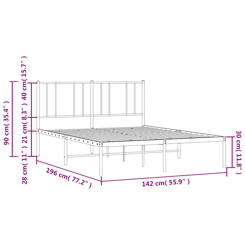 Bed frame with headboard metal black 135x190 cm