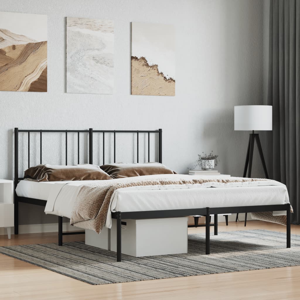 Bed frame with headboard metal black 135x190 cm