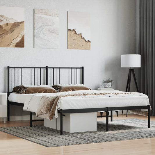 Bed frame with headboard metal black 135x190 cm