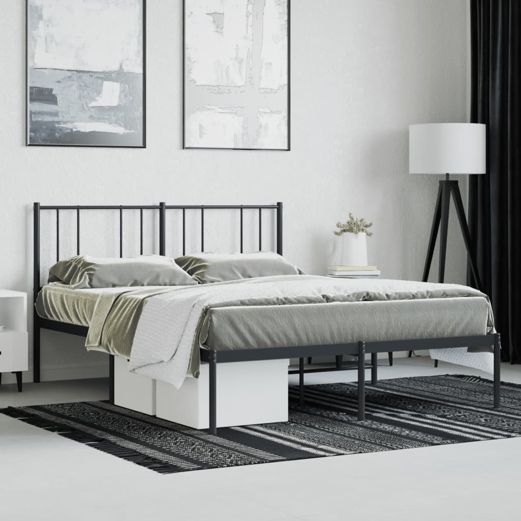 Bed frame with headboard metal black 140x190 cm