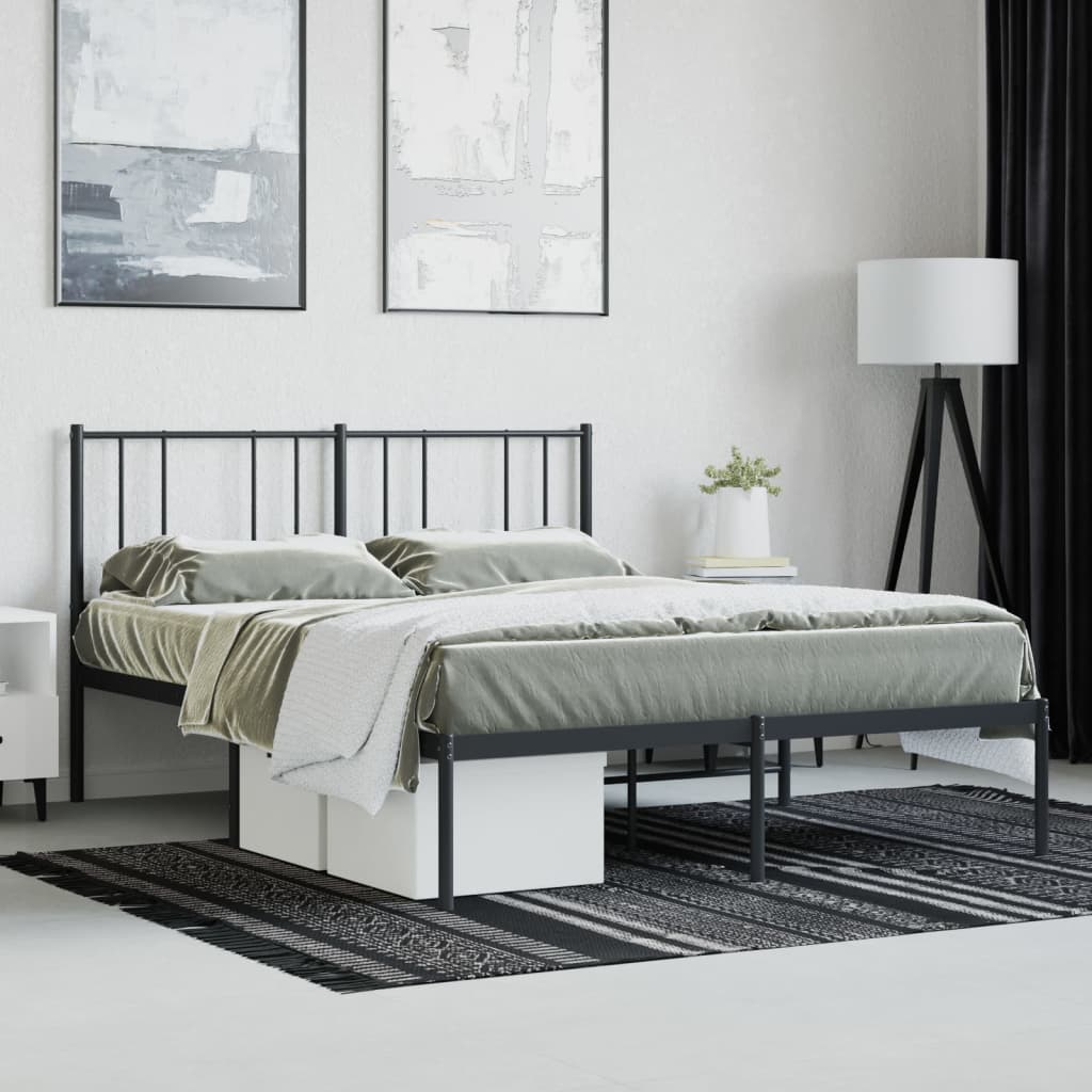 Bed frame with headboard metal black 140x200 cm