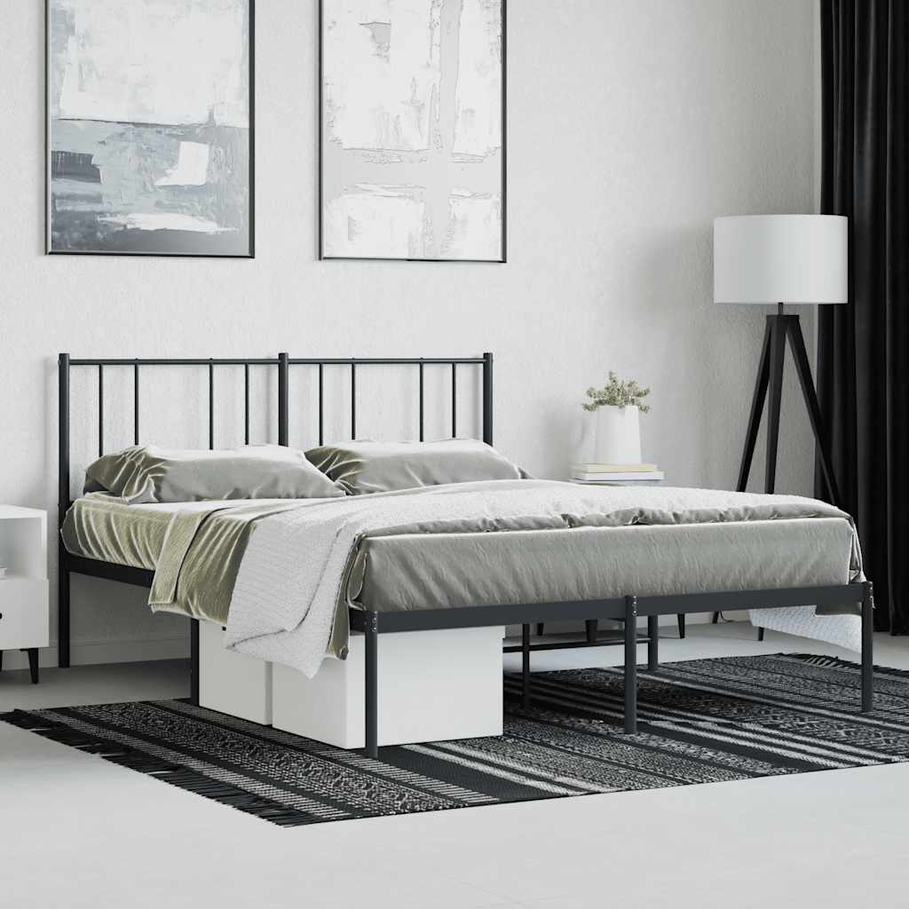 Bed frame with headboard metal black 150x200 cm