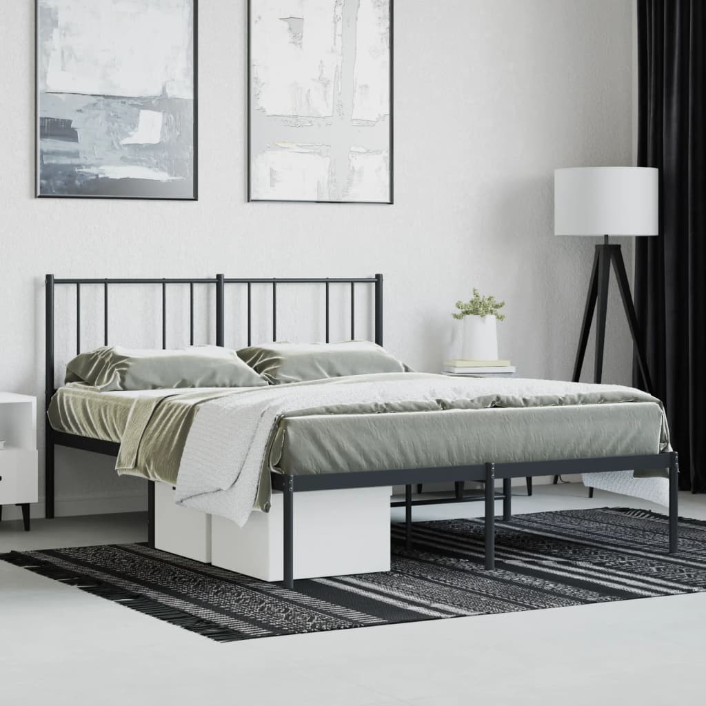 Bed frame with headboard metal black 160x200 cm