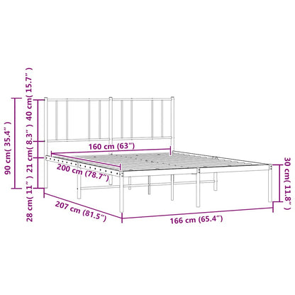 Bettgestell mit Kopfteil Metall Schwarz 160x200 cm