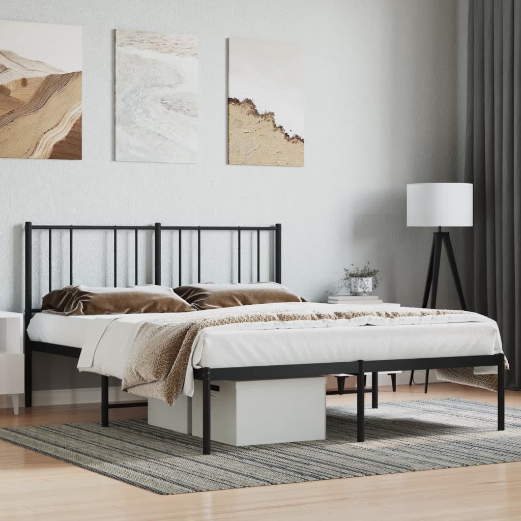 Bed frame with headboard metal black 160x200 cm