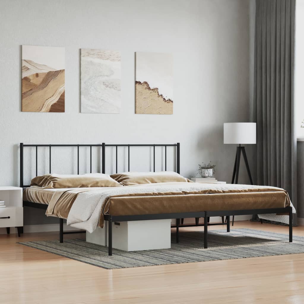 Bed frame with headboard metal black 183x213 cm