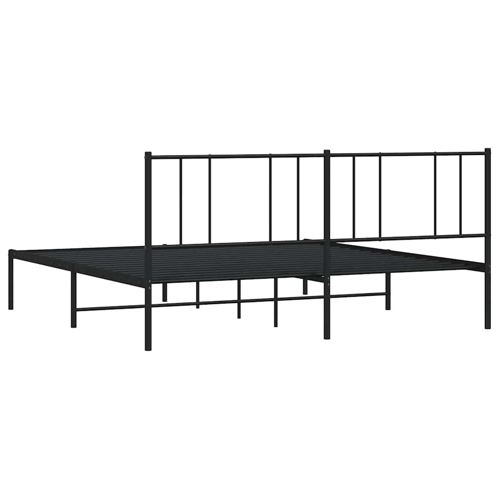 Bed frame with headboard metal black 193x203 cm