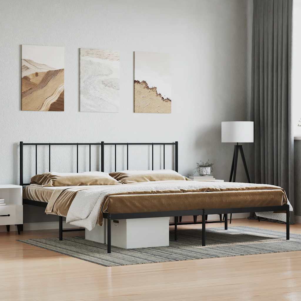 Bed frame with headboard metal black 193x203 cm