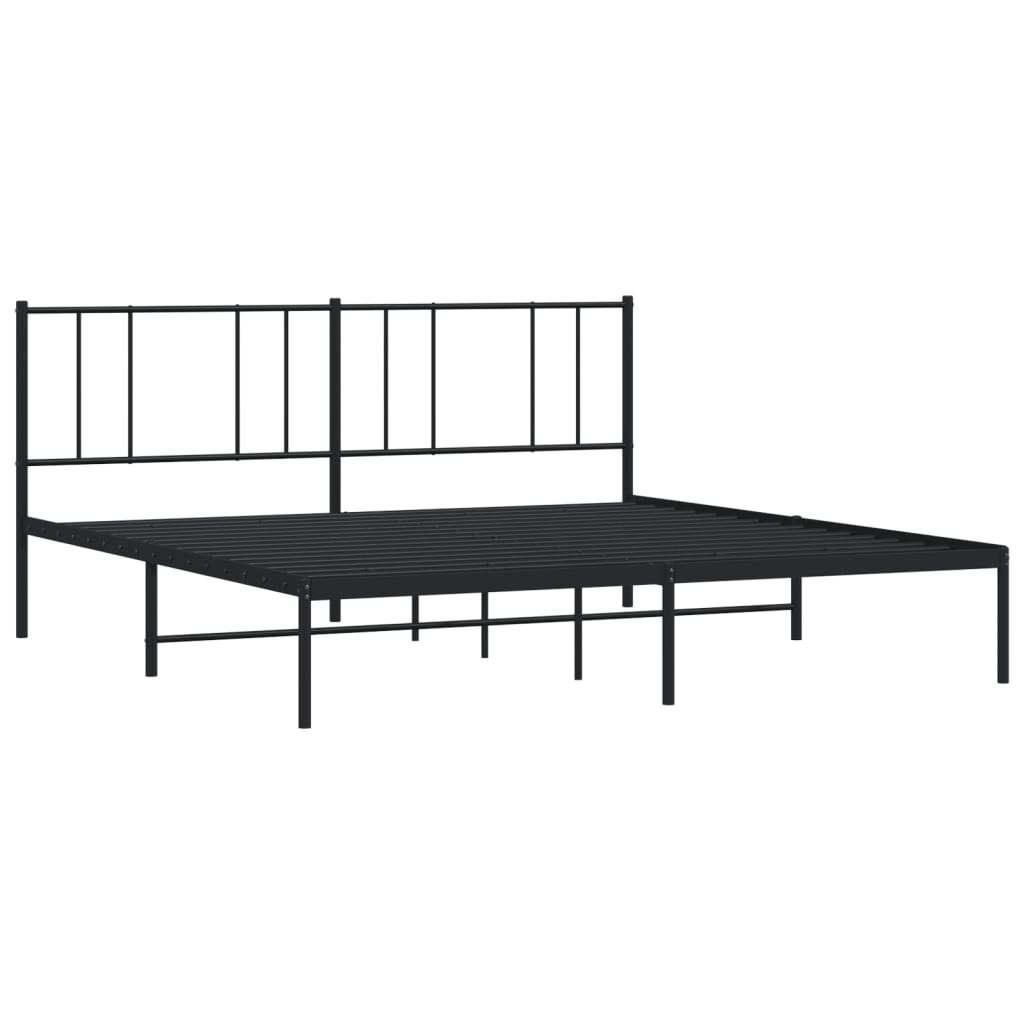 Bed frame with headboard metal black 200x200 cm