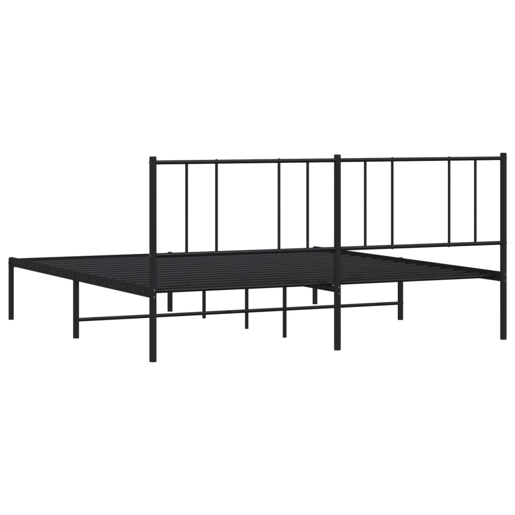 Bed frame with headboard metal black 200x200 cm