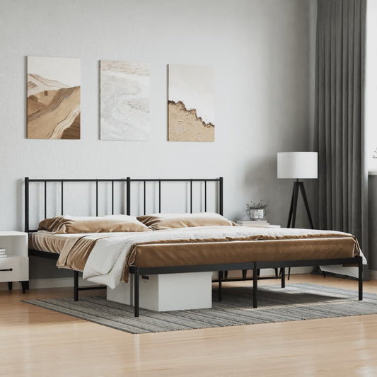 Bed frame with headboard metal black 200x200 cm