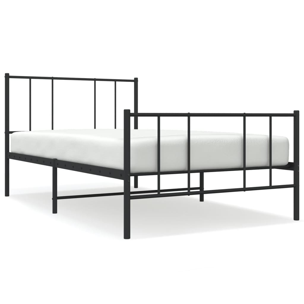 Bed frame with head and footboard metal black 75x190 cm