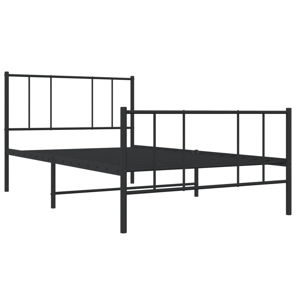 Bed frame with head and footboard metal black 75x190 cm