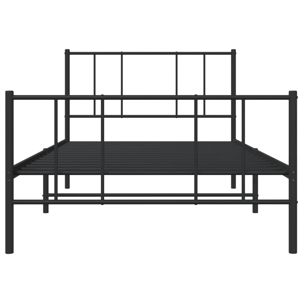 Bed frame with head and footboard metal black 75x190 cm
