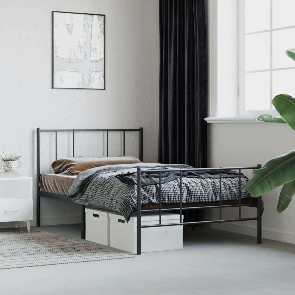 Bed frame with head and footboard metal black 80x200 cm
