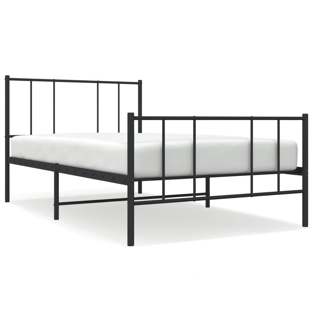 Bed frame with head and footboard metal black 90x190 cm