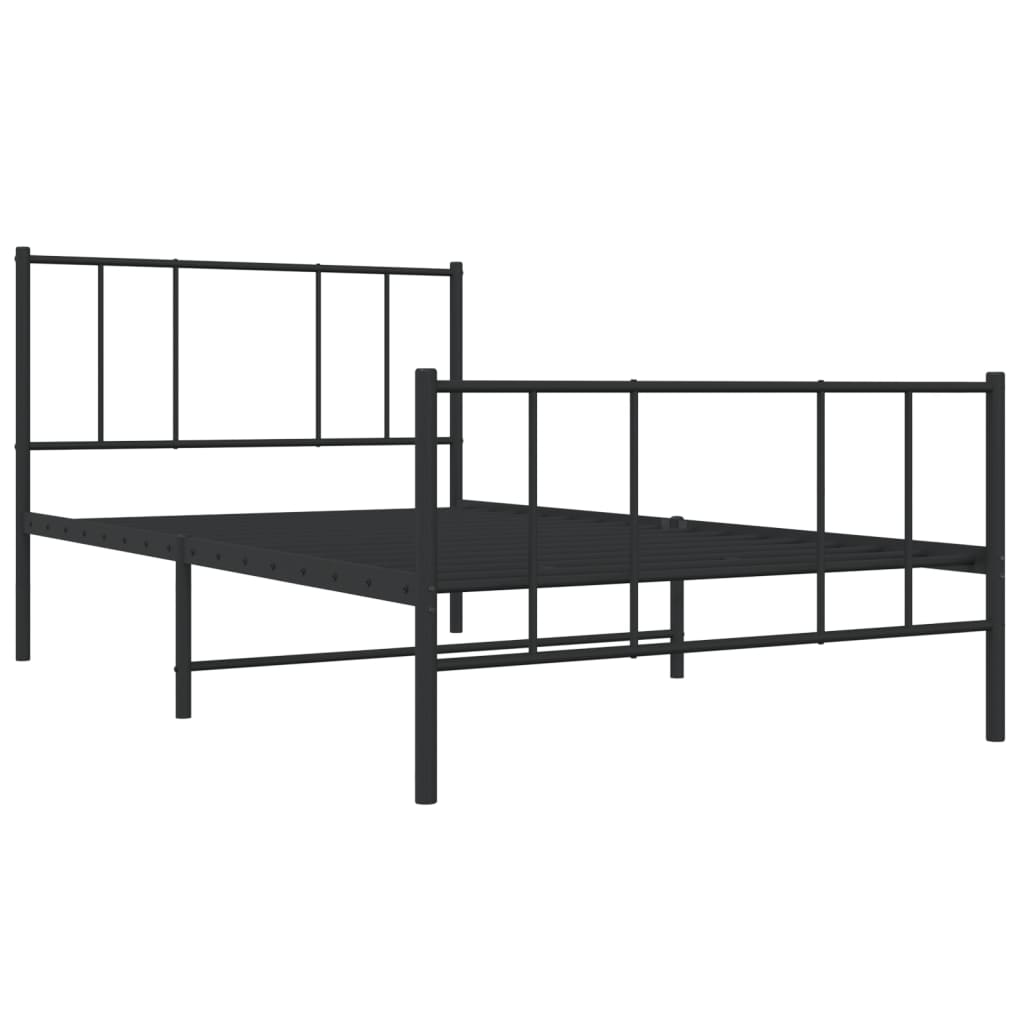 Bed frame with head and footboard metal black 90x190 cm