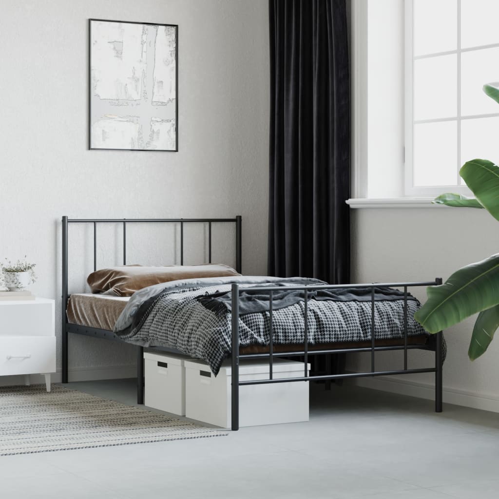 Bed frame with head and footboard metal black 90x190 cm