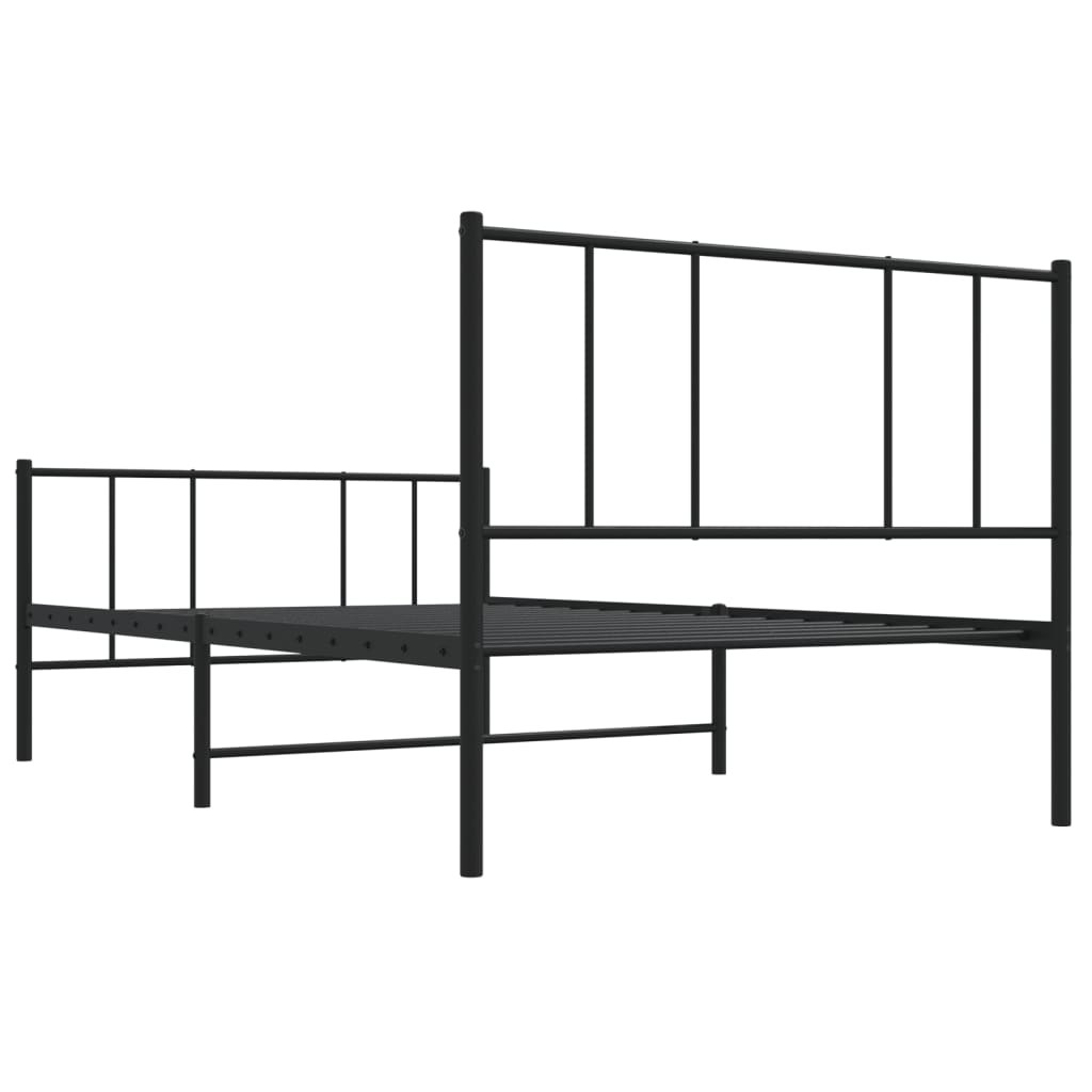 Bed frame with head and footboard metal black 90x190 cm
