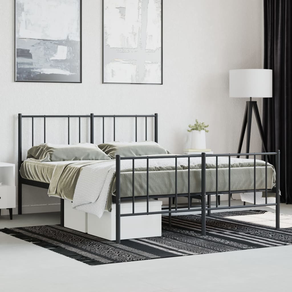 Bed frame with head and footboard metal black 120x190 cm