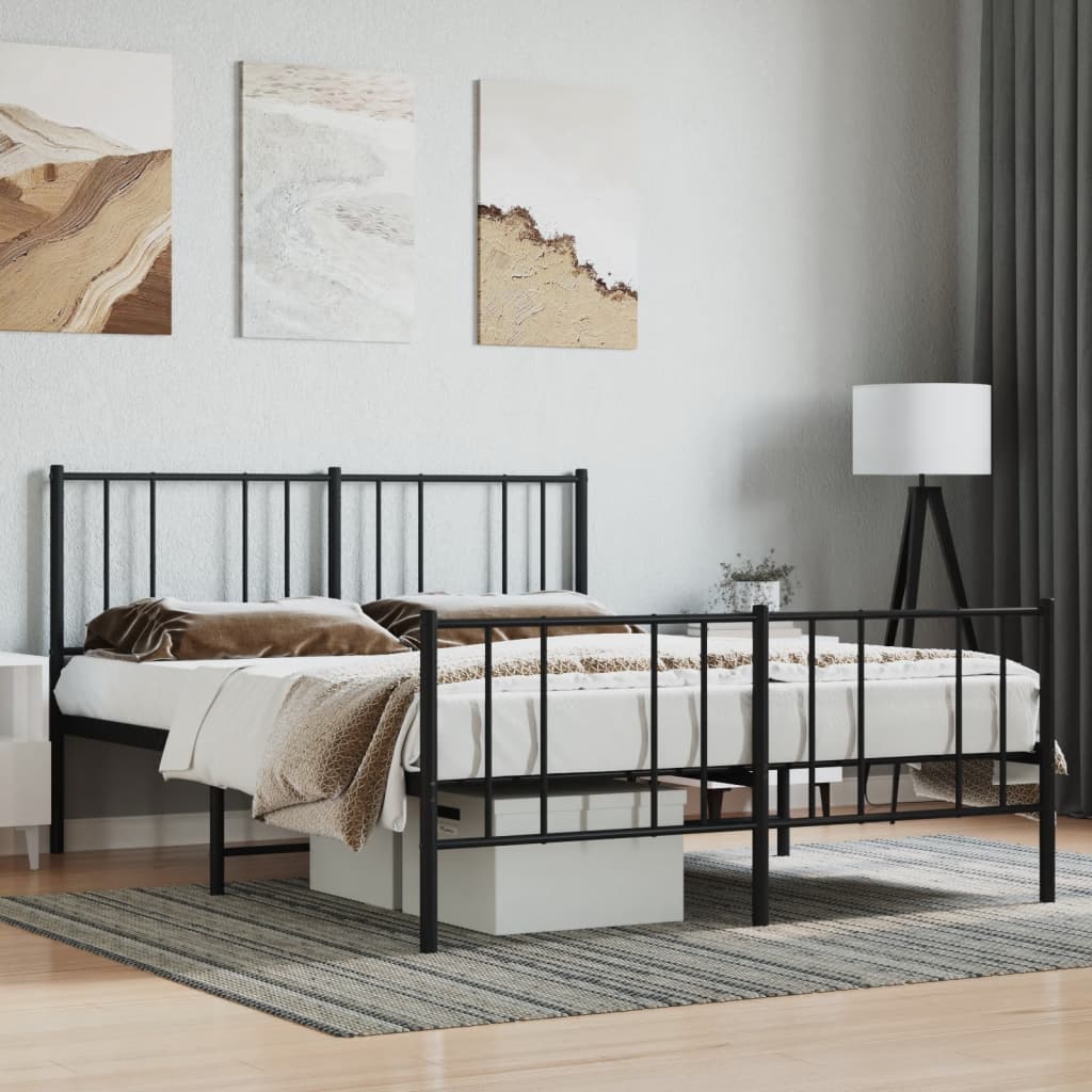 Bed frame with head and footboard metal black 120x190 cm