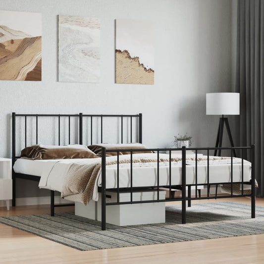 Bed frame with head and footboard metal black 120x190 cm