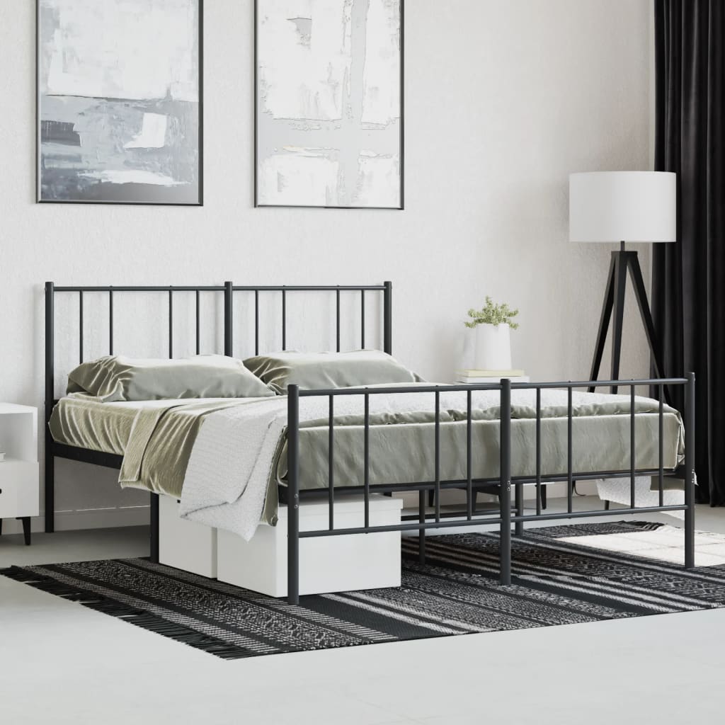 Bed frame with head and footboard metal black 140x190 cm