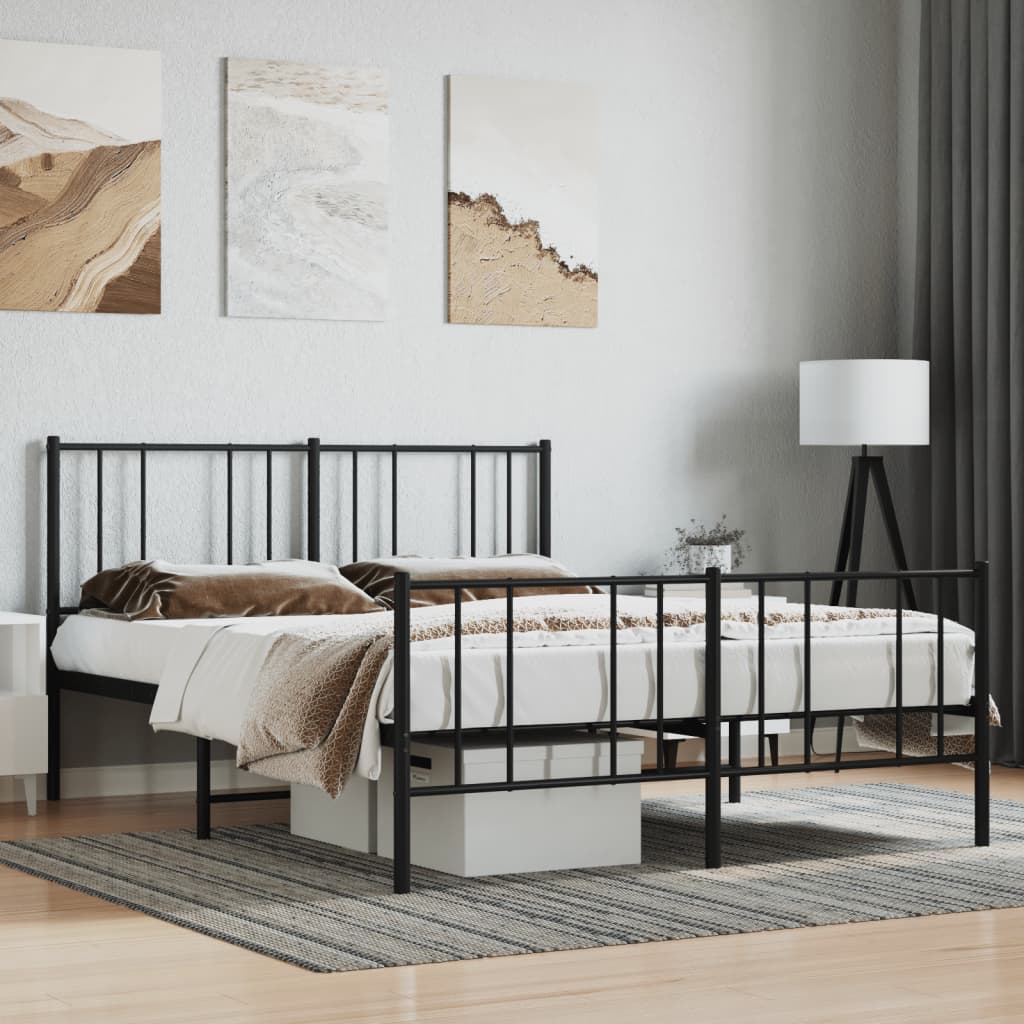 Bed frame with head and footboard metal black 140x190 cm