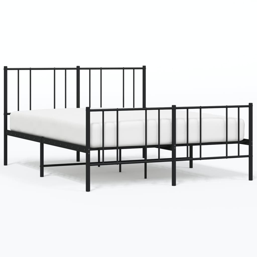 Bed frame with head and footboard metal black 140x200 cm