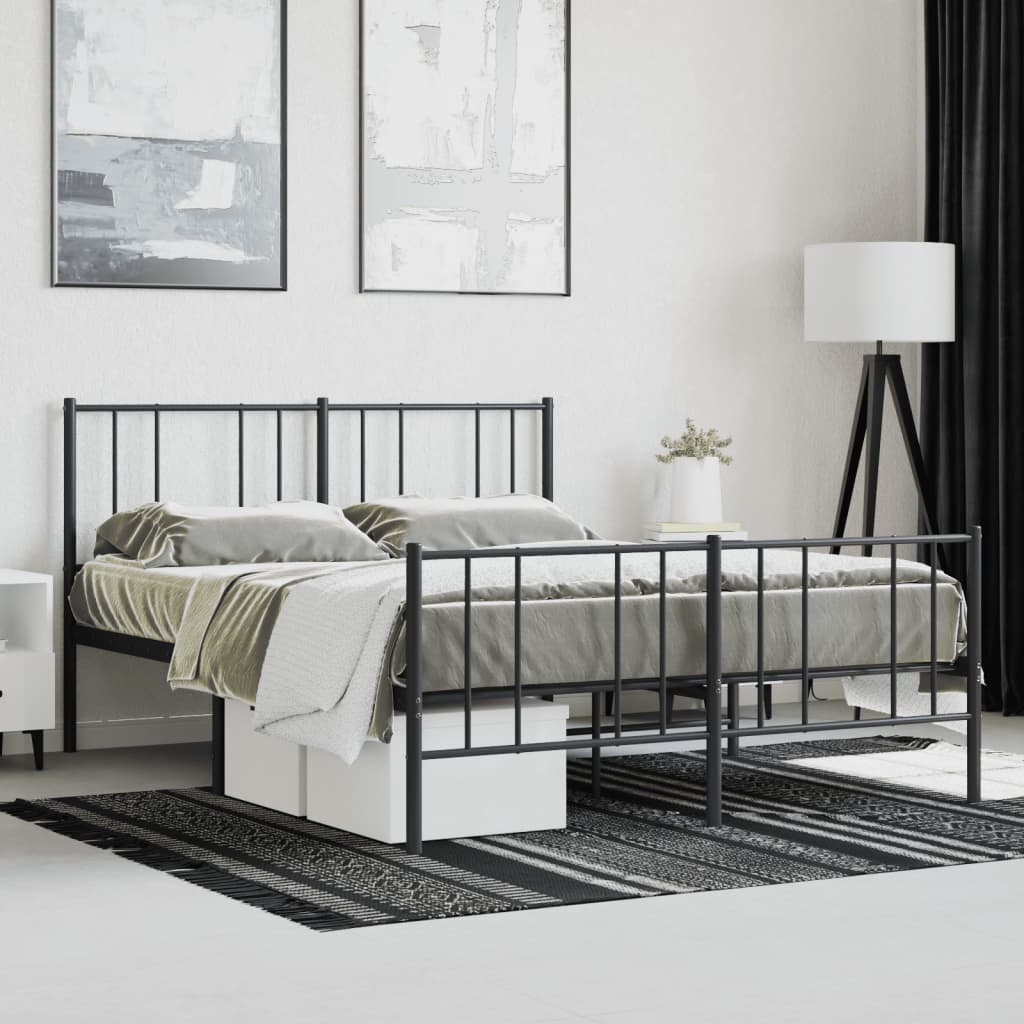 Bed frame with head and footboard metal black 150x200 cm