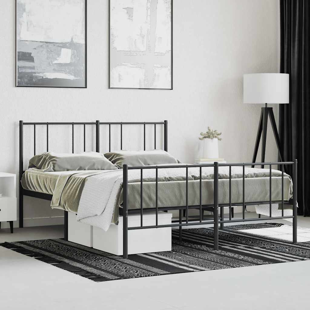 Bed frame with head and footboard metal black 150x200 cm