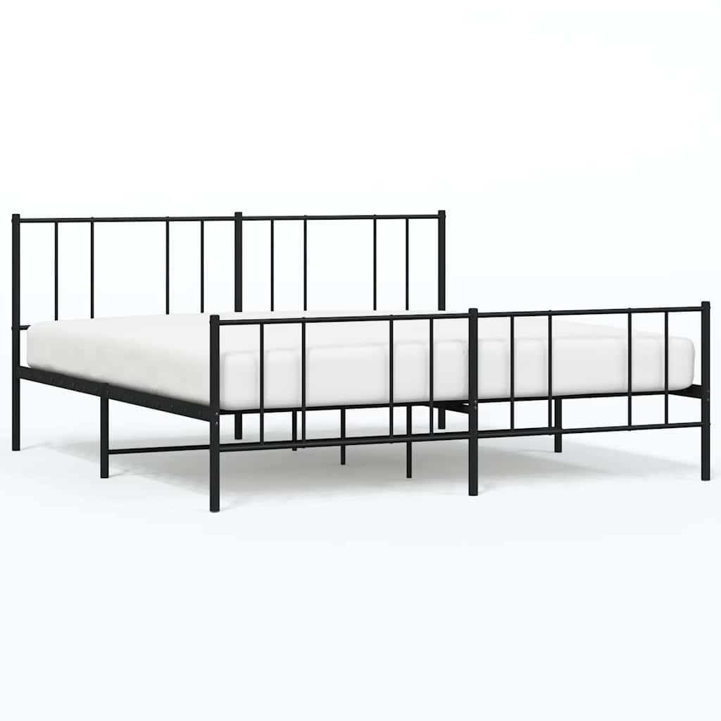 Bed frame with head and footboard metal black 183x213 cm
