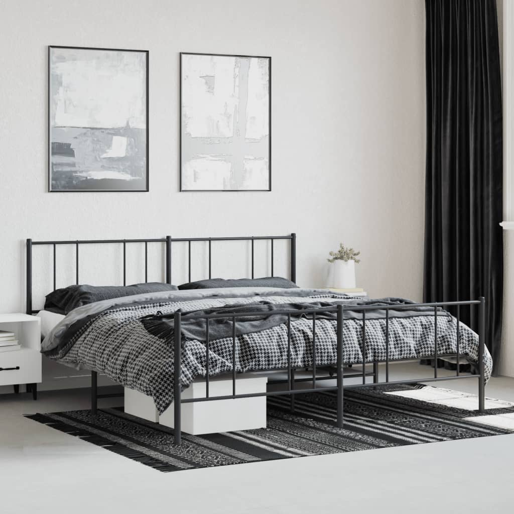 Bed frame with head and footboard metal black 183x213 cm