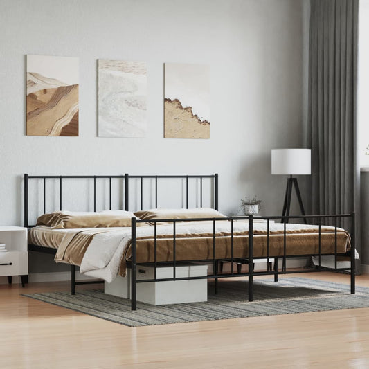 Bed frame with head and footboard metal black 183x213 cm